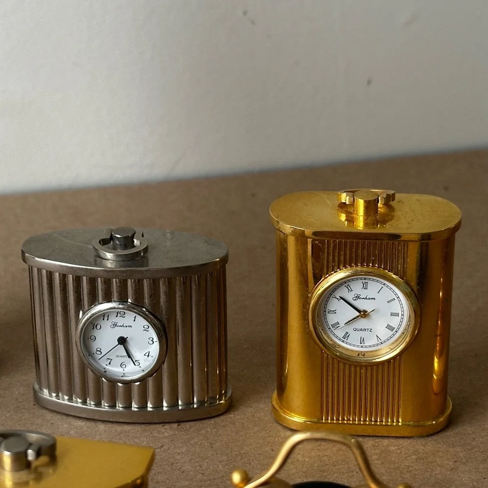 Gorham Clock Lot of 8 Miniature Clocks Gold Silver Plate Brass Watch Time Mini
